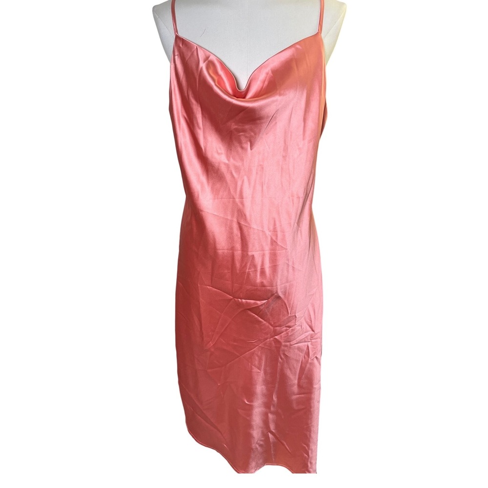 Hausen Pink Satin Slip Dress Bias Cut Midi Y2K Minimalist Spaghetti L